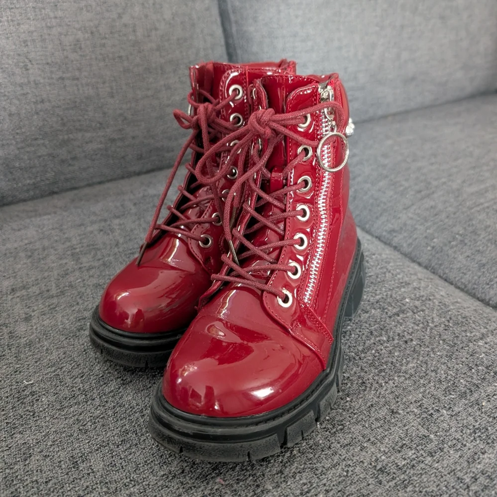 Red Patent Combat Boots
